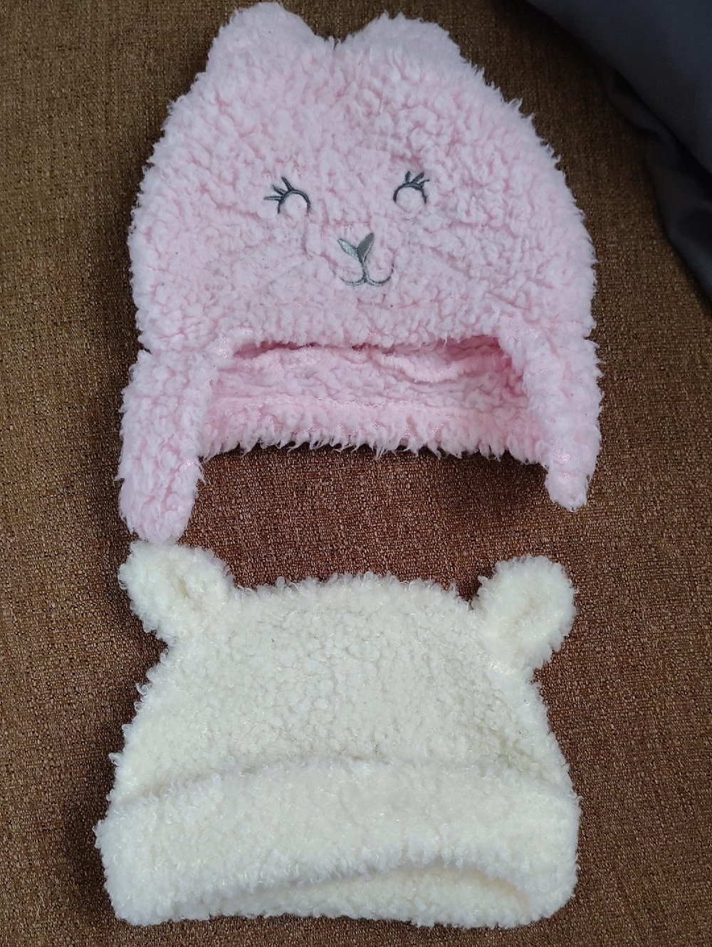 Cozy Plush Baby Hat Set - Pink & Cream Animal Ears